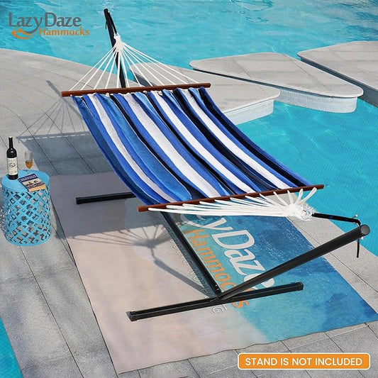 Lazy Daze Hammocks Cotton Fabric Spreader Bar Hammock, Outdoor Portable Hammock with Carrying Bag & Tree Straps for Bedroom, Patio, Backyard, Balcony, Max 450lbs Capacity, Blue
