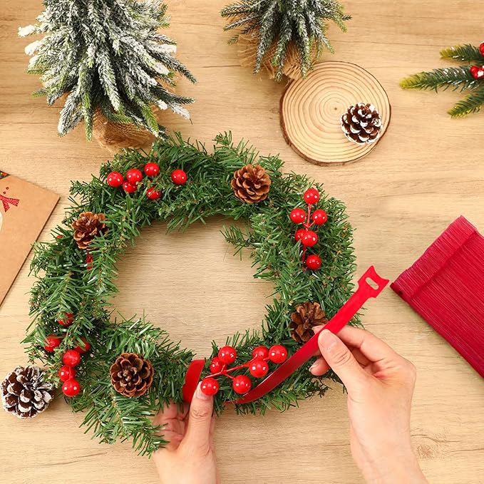 100 Pcs Christmas Garland Ties 12Inch Adjustable Holiday Garland Twist Ties for Holiday Halloween Tree Wreath Party Yard Wall Doorway Reusable Nylon Garden Cable Straps Decoration(Red)