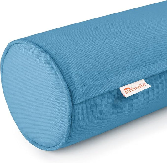 Austin Horn Classics Sunbrella Set of 2 Zippered Neck Bolster Pillow, Made with Sunbrella Fabric, Cylinder Pillows, for Couch & Bed, Decorative Round Throw Pillow, Back & Neck Support (Peacock Blue)