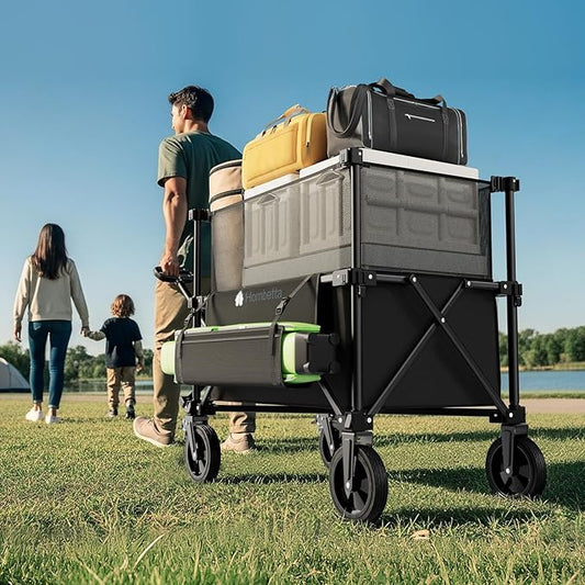 Adjustable Folding Wagon Cart, 150L–300L Expandable Capacity, 450LBS Heavy Duty Collapsible Utility Wagon with All-Terrain Wheels & Brake, Ideal for Beach, Camping, Garden & Outdoor Gear