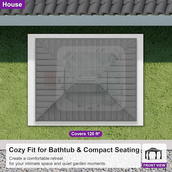 PURPLE LEAF 10' X 12' Outdoor Hardtop Gazebo with Galvanized Steel Double Roof Aluminum Frames Heavy Duty Permanent Pavilion Gazebo for Patio Deck Garden,Netting and Curtains Included, Light Grey
