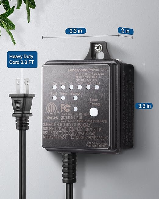 DEWENWILS 30W Outdoor Low Voltage Transformer with Timer and Photocell Light Sensor, 12V DC, ETL Listed