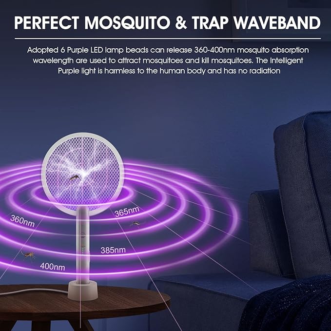 Electric Fly Swatter Racket, 2 in 1 Bug Zapper with USB Rechargeable Base, 4000 Volt Mosquito Killer with 3-Layer Safety Mesh for Pest Insect Control for Indoor、Office、Backyard、Camping(Gray-2 Pack)