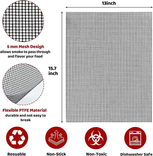 Grill Mesh Mat Set of 6, Non Stick BBQ Grill mats, Heavy Duty Grilling mats Barbecue Grill Accessories, Reusable and Easy to Clean, Works on Gas, Charcoal, Pellet Grill and More, 15.75 x 13inch, Black