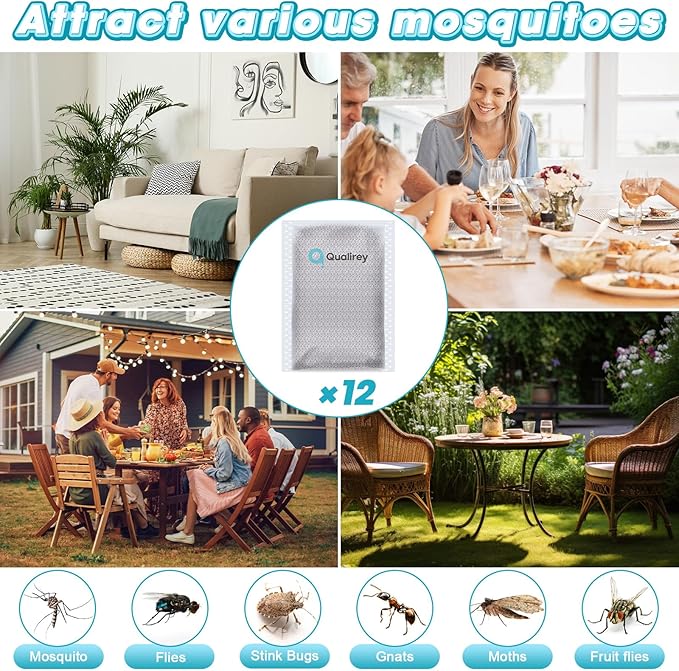 12 Pack Mosquito Attractant in Bulk, Lure for Bug Zapper Bait Refill Compatible with All Mosquito Trap Enhances Catch Rates for Indoor Outdoor Traps, Safe and Long Lasting