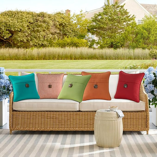 Outdoor Decorative Pillows with Coconut Button Pack of 4, 18" x 18" Outdoor Pillow Set for Couch Bed Throw Patio Sofa, Light Lotus Red
