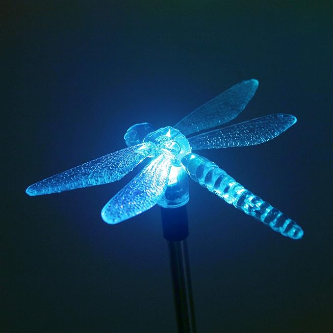 Outdoor Solar Powered LED Garden Light Landscape Lighting Waterproof Multicolor Color Changing Stake Light for Patio Yard Pathway Flowerbed Lawn Christmas Decorations Figurine Dragonfly Pack of 2