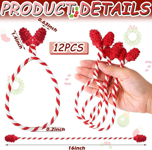 Shappy 12 Pieces Christmas Garland Banister Ties Christmas Decorative Reusable and Flexible Twist Ties for Garland, Banister Home Decoration (Red White)