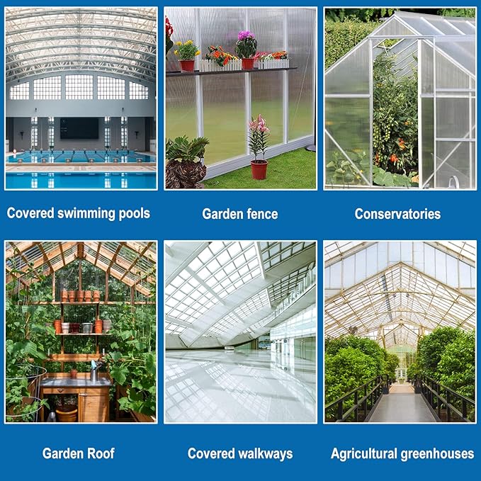 20 Pieces Set 4.4' (L) X 2' (W) Polycarbonate Greenhouse Panels, Twin-Wall Roof Panels Waterproof UV Protected Corrugated Plastic for Greenhouse, Plant Stand Roof