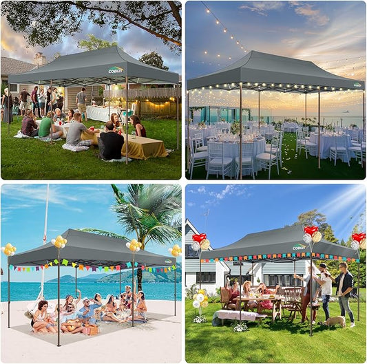 COBIZI 10x20 Pop Up Heavy Duty Canopy with 6 Sidewalls and Hexagonal Legs, Easy up Tent for Parties, Commercial and Wedding, Outdoor Canopy with Roller Bag, Sand Bags, Waterproof & UPF50+ (Gray)
