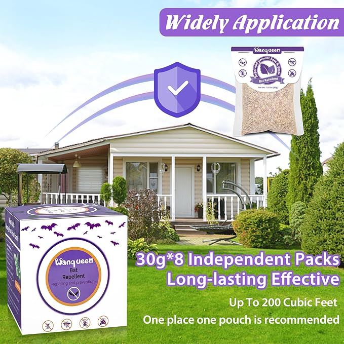 8 Pack Bat Repellent Outdoor Rodent Mouse Repellent, Peppermint Oil Bat Deterrent Repellent for Attic, Ready-to-Use Pest Repellent Scent Pouches