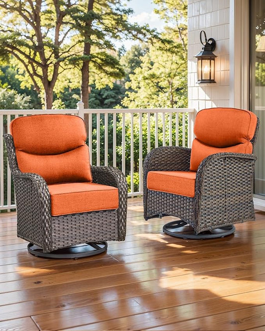 Luxury 22x24/22x25 6-Inch Smile Outdoor Cushions for Patio 5 Piece Set - Set of 5 Zippered Outside Pillows for Wicker Metal Dining Rocking Swivel Chairs Loveseat Couch Sectional Sofa - Orange