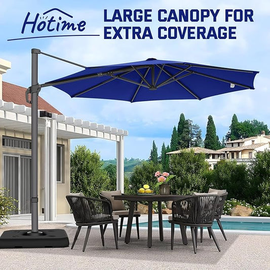 Hotime 10ft Patio Umbrella Outdoor Patio Windproof and Height adjustable, Heavy Duty Aluminum Round Offset Patio Umbrella Cantilever Pool Umbrella with 360°Rotation for Garden Deck Pool, Dark Blue