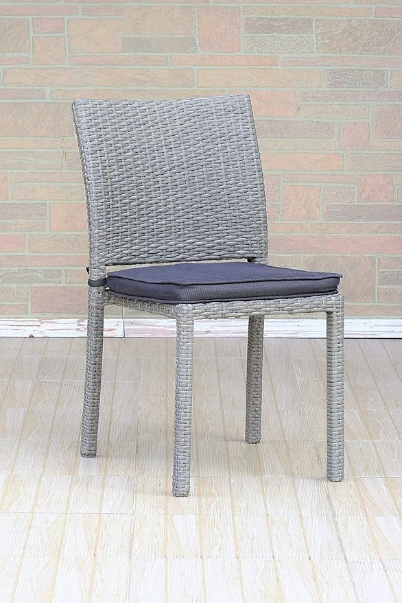 Amazonia Jefferson 9-Piece Patio Extendable Dining Table Set | Teak Finish & Light Grey Wicker Chairs with Cushion | Ideal for Outdoors and Indoors