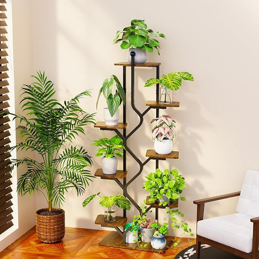 Bstrip 8-Tier Plant Stand with Grow Light, 57 Inch Indoor Plant Shelf, Decor Flower Stand for Living Room & Patio, Rust-Resistant Pipes & Waterproof MDF Boards