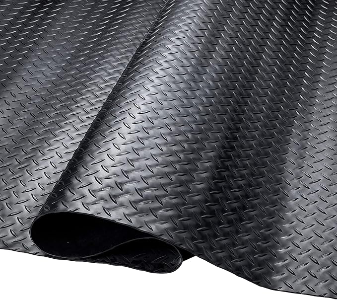 SEAL 5 x 20 Ft Premium Garage Floor Mat, Solid 2.8mm Thickened Black Commercial Grade Heavy Duty Parking Mat for Garage Floor, Golf Cart, Water/Stain Resistant Floor Runner (Embossed Diamond Plate)
