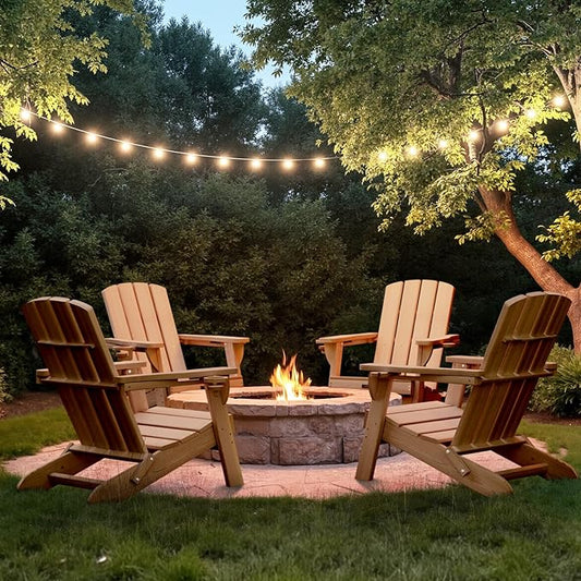 Folding Adirondack Chair Wood Texture 6 Pack, HDPE All-Weather Fire Pit Chairs, Plastic Adirondack Chairs with 2 Cup Holder, Outdoor Lawn Chair for Patio Garden (Teak)