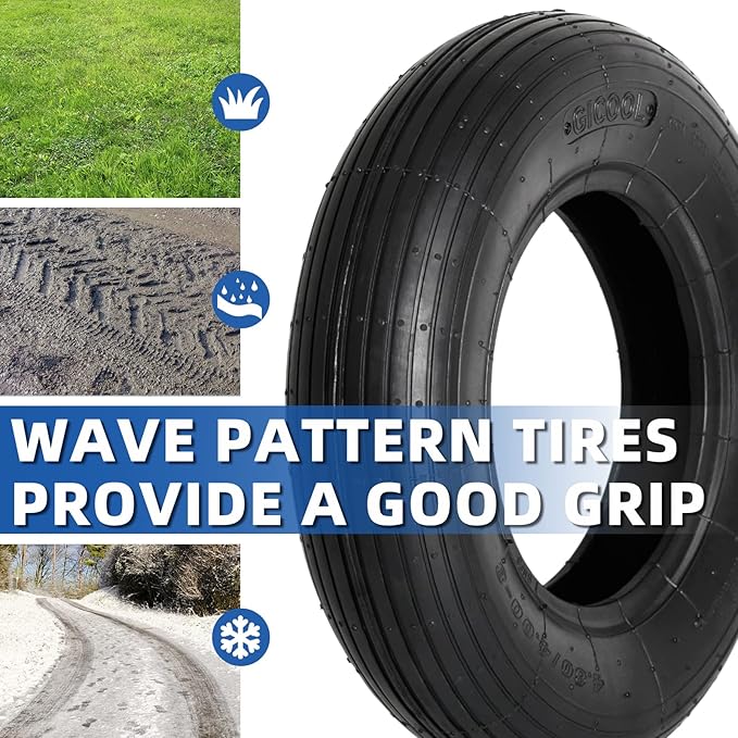 GIGOOL 4.80/4.00-8" Replacement Tire and Inner Tube Set, 2 Pack, 15" Heavy Duty Tire and Wheel, TR-13 Straight Valve Stem, for Wheelbarrow Trolley Dolly Garden Wagon Wheel Replacemen