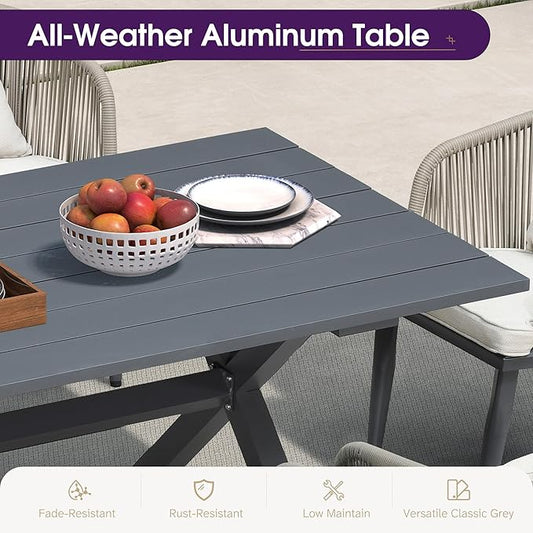 PURPLE LEAF 14 Pieces Patio Dining Set Wicker Outdoor Furniture Rectangular Table and Chairs Set for Garden Deck Aluminum Frame Backyard Kitchen Set, Cushions and Pillows Included Taupe