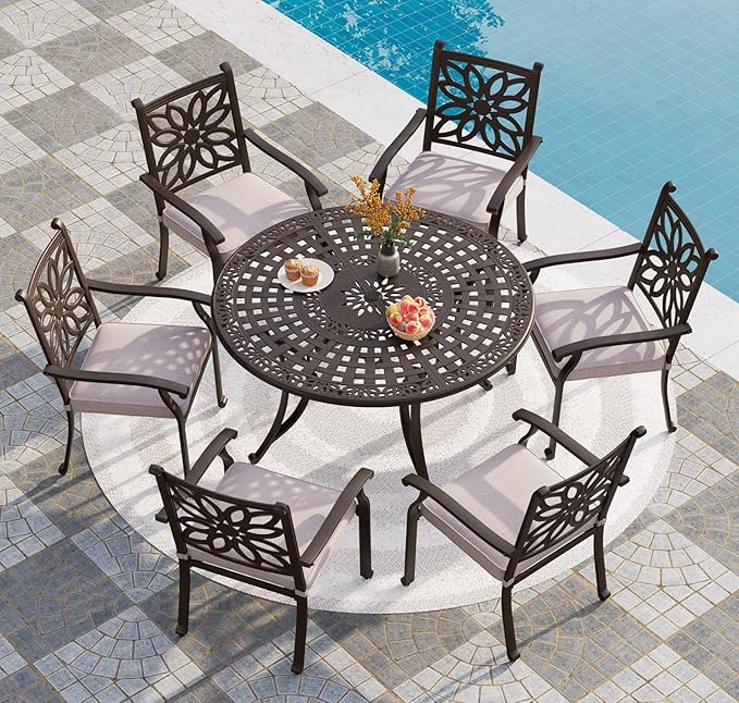 PHI VILLA Outdoor Patio Aluminum Dining Chairs Set of 2, Extra Wide Armrest Stable Chairs with 2.8" Seat Cushion, Casting Frame for All Weather