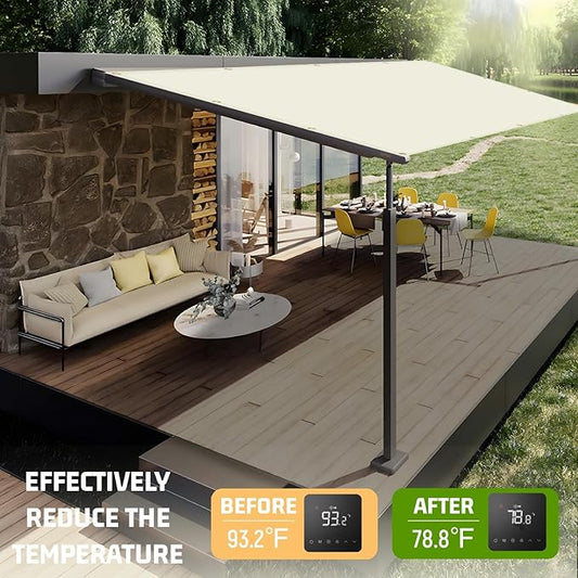 SUNNY GUARD Shade Cloth Custom Size 12x21 FT Sun Shade Screen Fabric Shade Cover Tarp with Grommets for Pergola Backyard Garden, Butter Cream(We Customized)