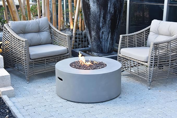 AMS Fireplace | Modeno | Tramore | Firepit Table | Cover and Lava Rocks Included | (Fuel: Liquid Propane - Light Gray)