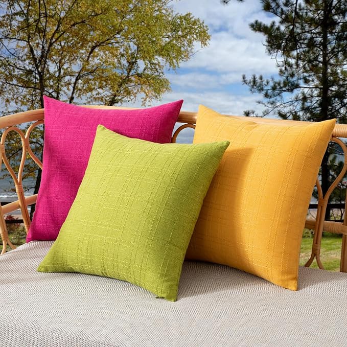 Kevin Textile Pack of 2 Outdoor Waterproof Pillow Covers Checkered Decorative Cushions Sham Throw Pillowcases Shell for Patio Tent Garden Couch Bed Sofa 22x22 Inch Sunflower Yellow