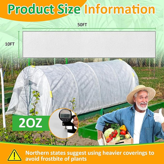 White Plant Covers Freeze Protection, 10 x 50 ft - 2 oz/yd² Frost Cloths for Outdoor Plants, Tree Covers Freeze Protection, Winter Garden Blanket, Sun Cover for Plants for Greenhouse, Vegetables