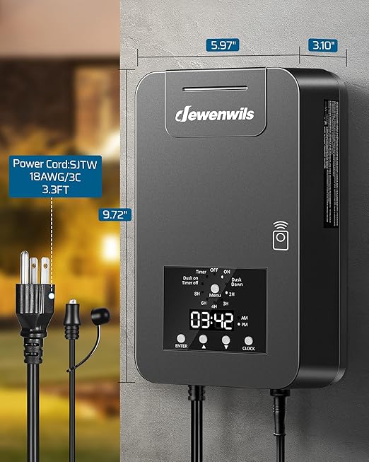 DEWENWILS 200W Low Voltage Landscape Transformer, 120V AC to 12V DC, Outdoor Landscape Lighting Transformer with Remote, Photocell Sensor & Timer, Weatherproof for Garden Spotlights Pathway Lights