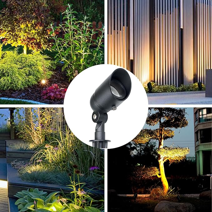 Lumina Lighting® 5W Landscape lighting 12V Landscape Lights Low Voltage Landscape Spotlights Warm White Waterproof Outdoor Replaceable LED Bulb for Garden, Lawn, Porch, Patio and Yard (Black) (6-Pack)