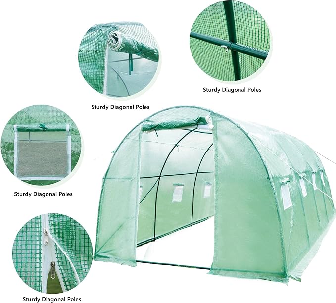 Walk-in Tunnel Greenhouse,Portable Plant Hot Housewith Dual Zippered Screen Doors & 6 Screen Windows Heavy Duty Plastic Plant Warm House with Reinforced Frame (10x10x6.6 FT)