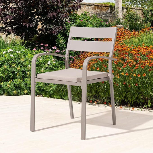 Soleil Jardin Outdoor Aluminum 2-Piece Patio Dining Chairs with Cushions, Stackable Bistro Chairs for Balcony, Garden, Backyard, Flaxen Finish & Beige Cushion