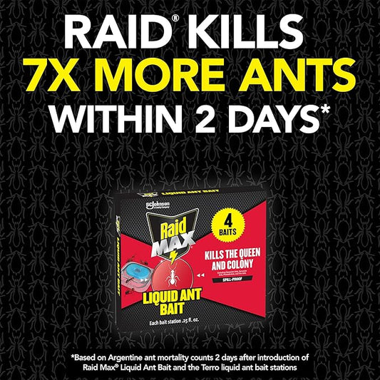 Raid Max Liquid Ant Bait; Kills Ants Where They Breed, for Indoor and Outdoor Use; 12 Bait Stations