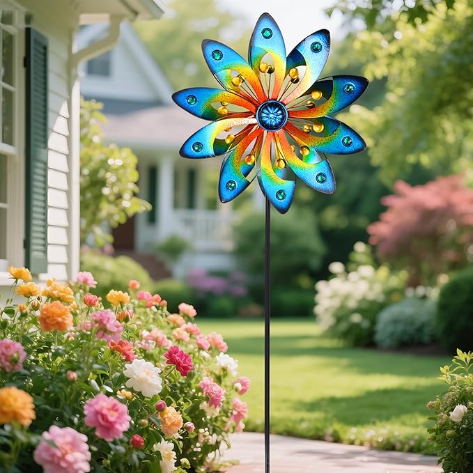 Metal Wind Spinner for Yard Decor Garden Windmill Outdoor Kinetic Wind Sculpture Dual Direction for Backyard Patio Lawn Homewarming Gift