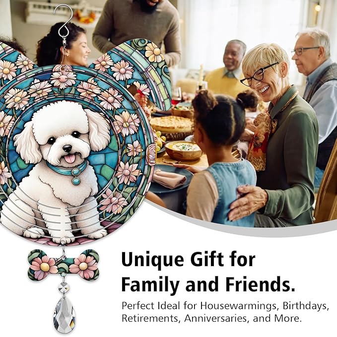 Bichon Fries Dog Ears Wind Spinner, Bichon Fries Wind Spinner Hanging for Yard and Garden V02