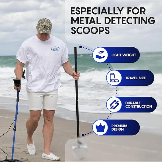 CKG Metal Detector Shovel Travel Carbon Handle Total Length 45.5' Diam 1.1 for Scoop Shovel, Universal Lightweight Pole for Beach Metal Detecting Digging Tools – Black/Travel Size