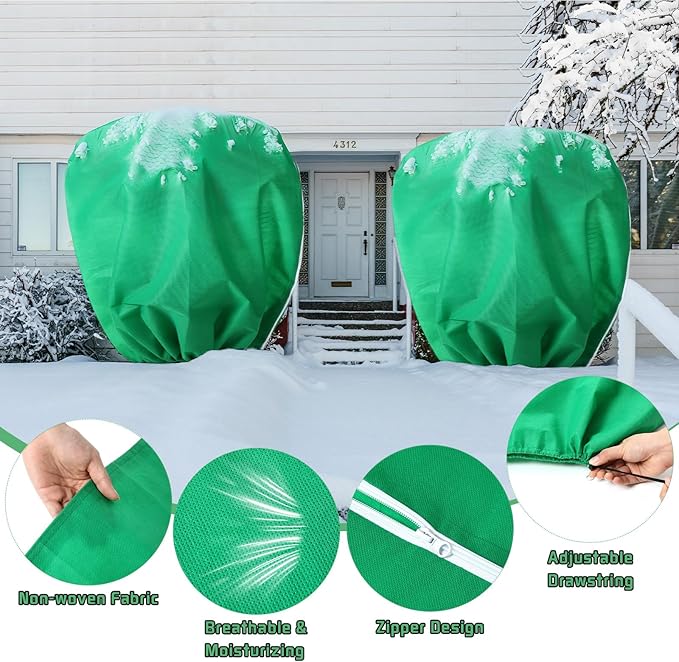 4 Pcs Plant Covers Freeze Protection Reusable Plant Protector with Zipper and Drawstring, Winter Bush Covers Freeze Protection from Cold Sun Frost Wind (Green)
