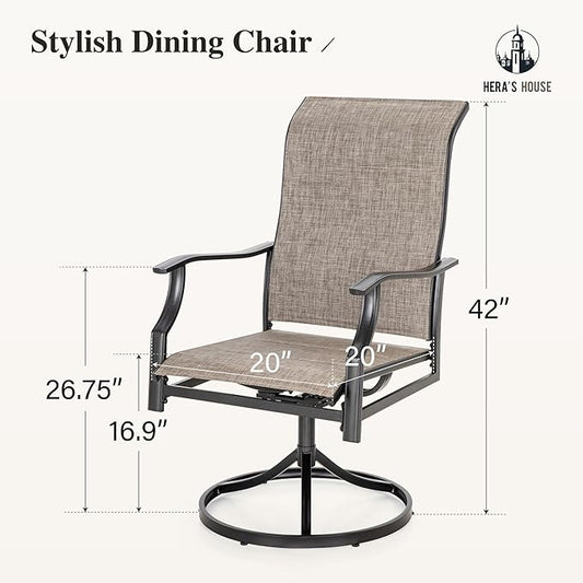 HERA'S HOUSE Patio Outdoor Swivel High-Back Rocking Chairs of 4, Outdoor Dining Chairs with All Weather Textilene Fabric,Wide Metal Armrests for Lawn, Porch or Garden