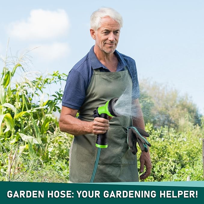 Pangda 100 Ft x 3/8'' Coil Garden Hose EVA Recoil Garden Self Coiling Expanding Water Hose with 6 Function Spray Nozzle Universal 3/4'' Brass Connector Fitting for Outdoor Yard(Green)