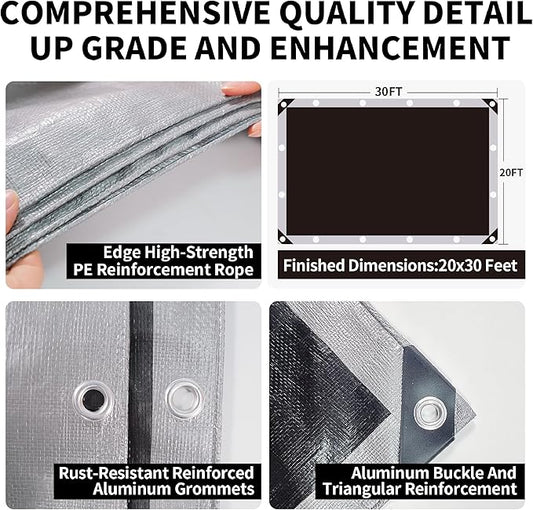Tarp Heavy Duty 20x30ft Waterproof Tarps,10mil Uv Resistant,Multipurpose Silver/Black Tarps for Cars,Camping,Roof,Ship,Garden.by-MVPNET