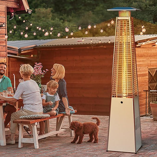 LAUSAINT HOME Pyramid Patio Heater, 48,000 BTU Outdoor Patio Heaters for Outdoor Use, Upgraded 87" Quartz Glass Tube Propane Heater for Deck Backyard Commercial, Tip-Over Protection, Cover & Wheels