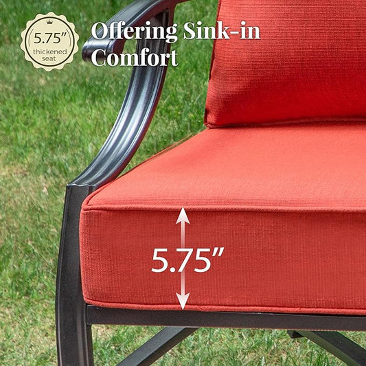 Patio Furniture Set 7 pcs, Outdoor Patio Furniture, 3-Seat Sofa, 4 Single Chairs, 2 Ottomans and 5.75" Extra Thick Cushion, Patio Conversation Set for Garden Backyard Deck,Red