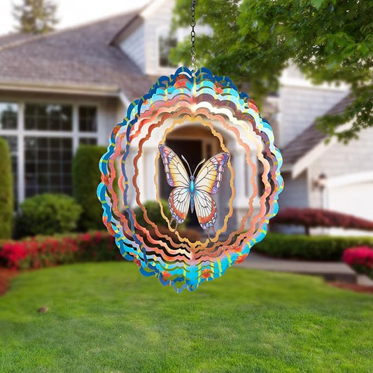Butterfly Wind Spinners Garden Decor as Birthday Gifts for Women Mom,12 inch 3D Stainless Steel Hanging Wind Spinner Metal Catchers Kinetic Sculpture for Outdoor Decor, Patio,Yard Decorations