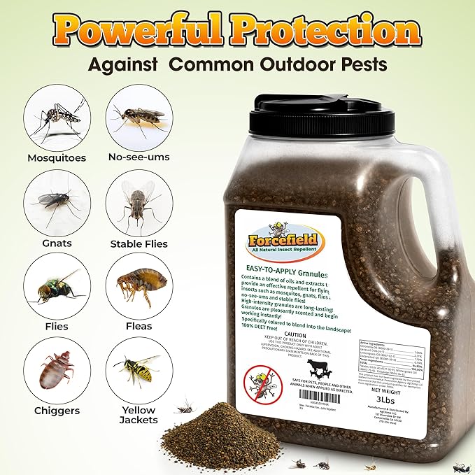 ForceField Natural Flea, Tick, Mosquito Yard Treatment - Repellent Granules for Backyard Mosquito Control | Pet Safe, DEET-Free Outdoor Control | Long-Lasting Barrier for Lawns, Patios, & Barns 3 LB