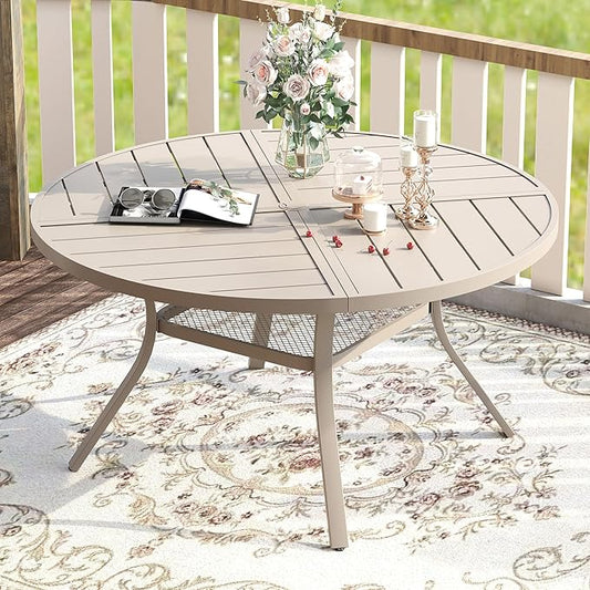 VICLLAX 7 Pieces Patio Dining Set for 6, Outdoor Furniture Set Includes 47.2" Outdoor Round Table and 6 Patio Swivel Chairs for Lawn Garden, Sandshell Color Tabletop and Fabric