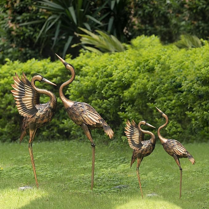 TERESA'S COLLECTIONS Garden Decor, Set of 2 Brass Herons Garden Decor, 25-26", Waterproof Metal Garden Statue, Herons Gifts, Garden Gifts for Women Mom, Indoor/Outdoor