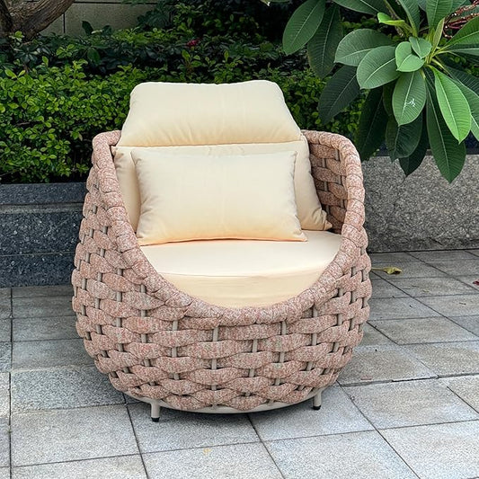 6 PCS Outdoor Accent Chair: Aluminum Woven Rope Patio Chair Modern - Cushioned Single Chair Assembled - All Weather Deck Furniture for 400lbs Porch Lanai Yard Balcony Garden Hotel, Terracotta