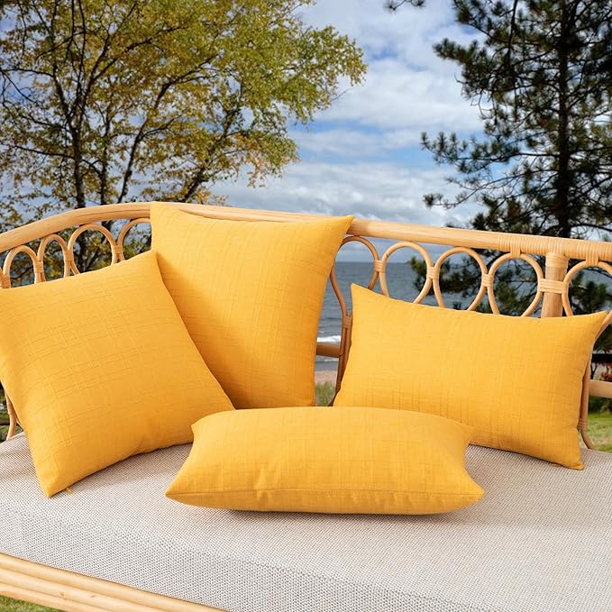 Kevin Textile Pack of 2 Outdoor Waterproof Pillow Covers - Decorative Farmhouse Throw Pillow Covers for Couch, Patio, Tent, Bed, Sofa, Living Room - 16x16 Inch Sunflower Yellow