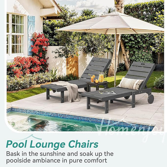 Outdoor Chaise Lounge Chairs, 26.8” Super Wide Lounge Chair Outdoor, HDPS Pool Chairs with 5 Positions, Patio Lounge Chair with Wheels for Pool,Lawn,Backyard, Dark Gray