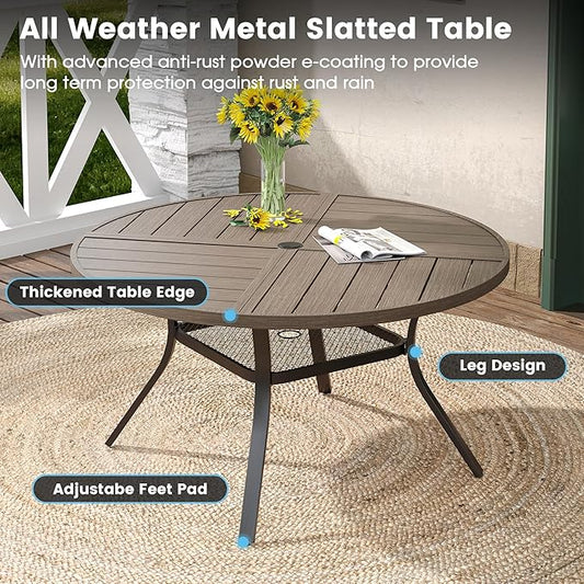 DIFY 7 Pieces Outdoor Patio Dining Set, 6 Grey Textilene Swivel Dining Chairs and 47.2" Grey Wood-Like Round Metal Dining Table, Outdoor Table and Chairs